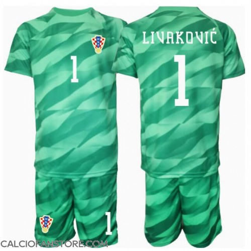 Maglia Calcio Croazia Dominik Livakovic #1 Portiere Seconda Divisa Bambino Europei 2024 Manica Corta (+ pantaloncini)